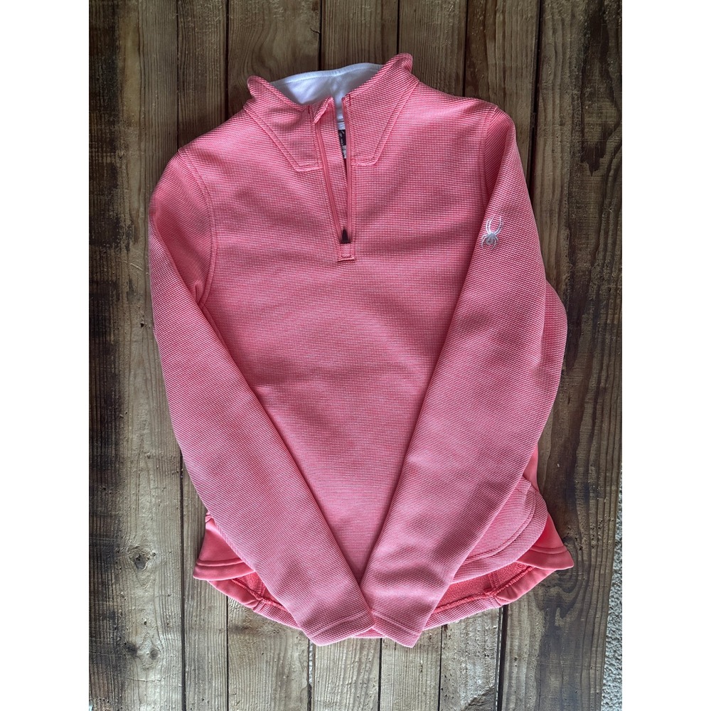Spyder Womens Quarter Zip Fleece Pullover Coral Pink Waffle Knit Jacket Size S